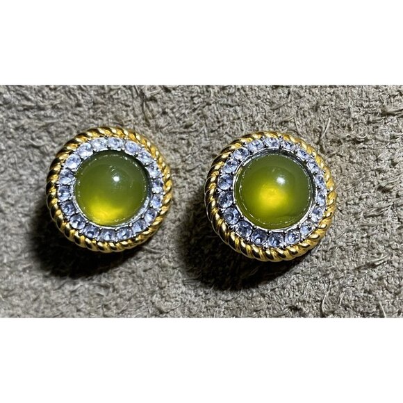 Joan Rivers Jewelry - Vintage Joan Rivers Goldtone Clip-On Earrings Crystals & Green Translucent Stone